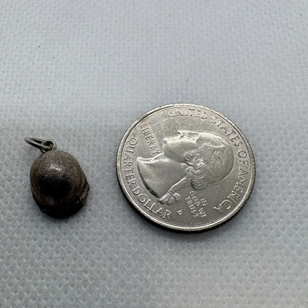 Vintage Military Combat Helmet Charm Silver Tone Non-Magnetic M1 Style Pendant